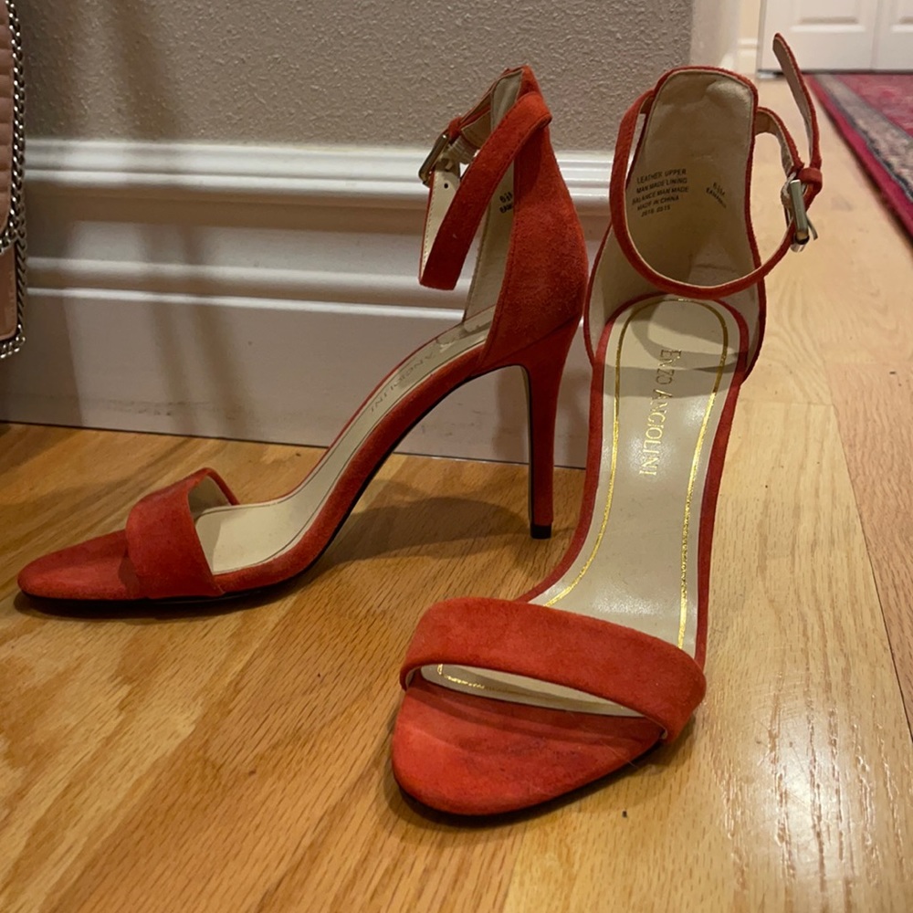 Red Suede Open Toe High Heels